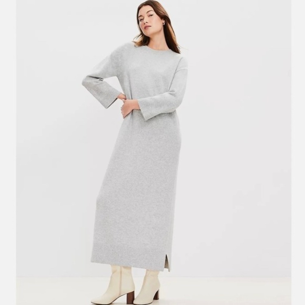 LOFT Petite Women's XXL Grey Knit Midi Sweater Dress Long Sleeve Cozy Comfort